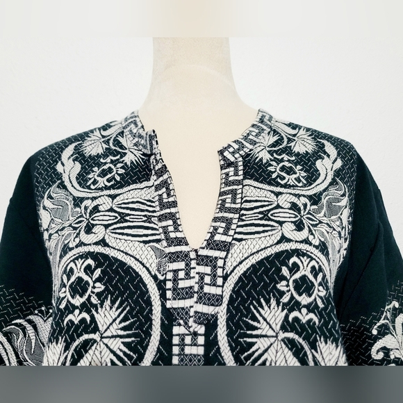 Vintage Giras Woven Embroidered UNISEX Green Pullover Greek Lounge Shirt Size L - Picture 3 of 10